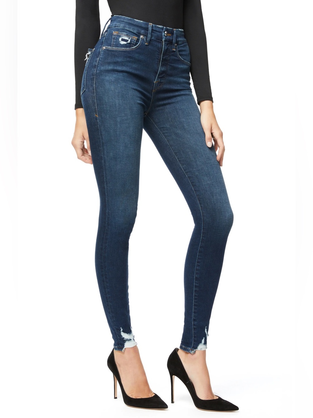 Good American Good Waist Distressed High Waist Ankle Skinny Jeans